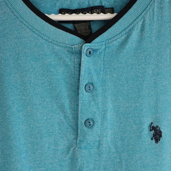 U.S. Polo Assn. Men's 3XLT Blue Stretch Button Cotton Short Sleeve Casual Shirt - Picture 6 of 12